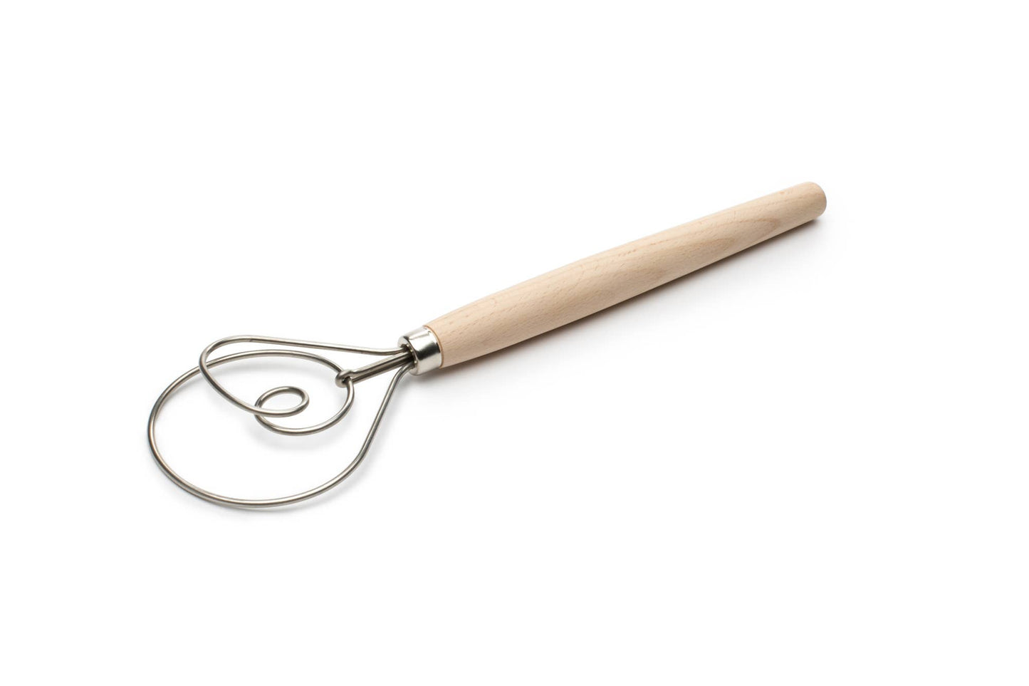 Danish Dough Whisk, Stainless Steel and Wood, 12"