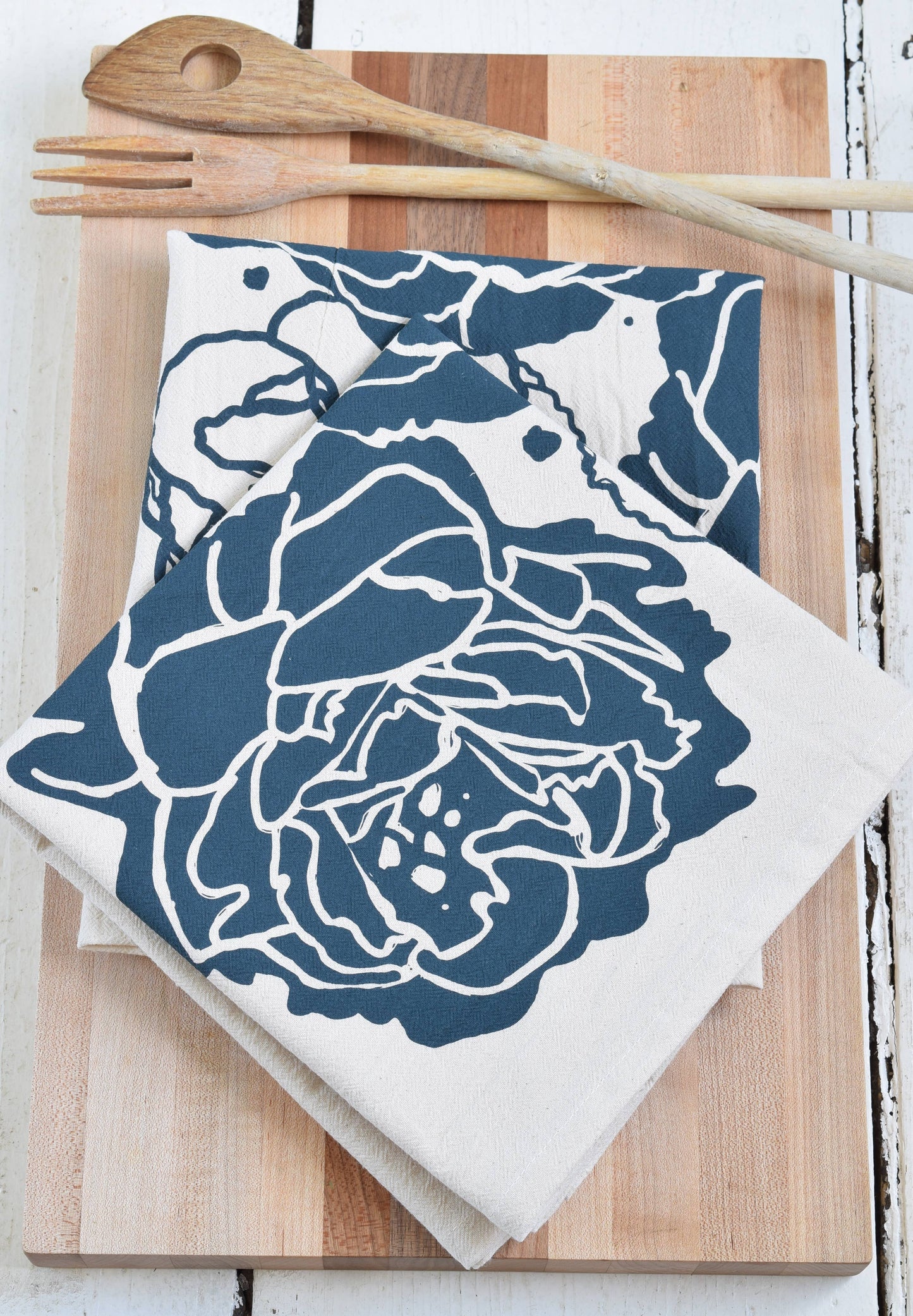 Peony Blossom Tea Towel in Blue