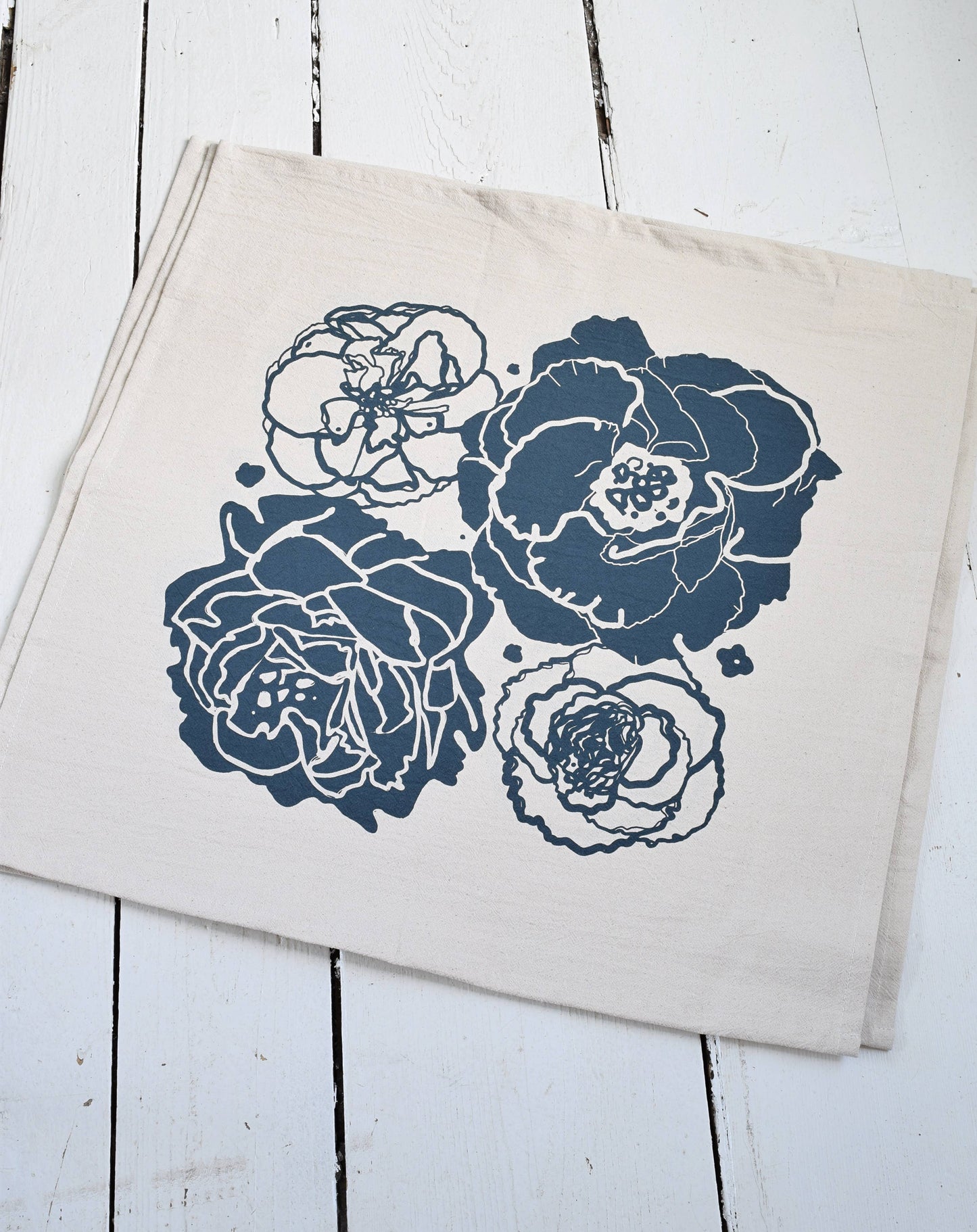 Peony Blossom Tea Towel in Blue