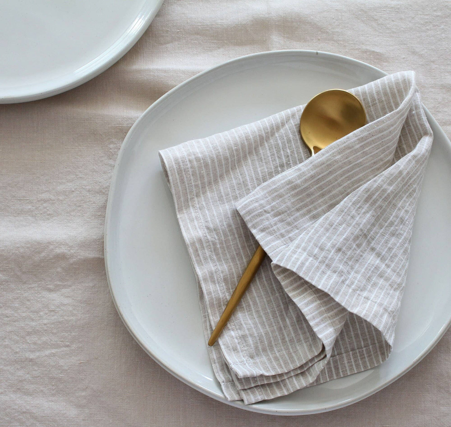 Natural Striped Linen Napkins, Set of 4