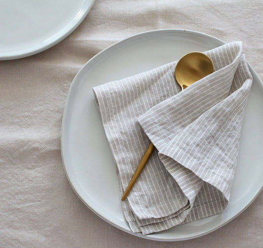 Natural Striped Linen Napkins, Set of 4