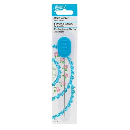 Cake tester in packaging with decorative design on a white background