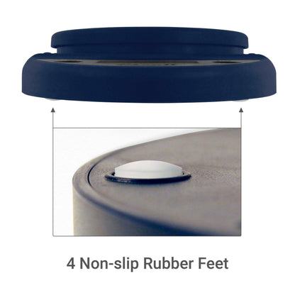 Navy blue digital scale with four non-slip rubber feet on a white background