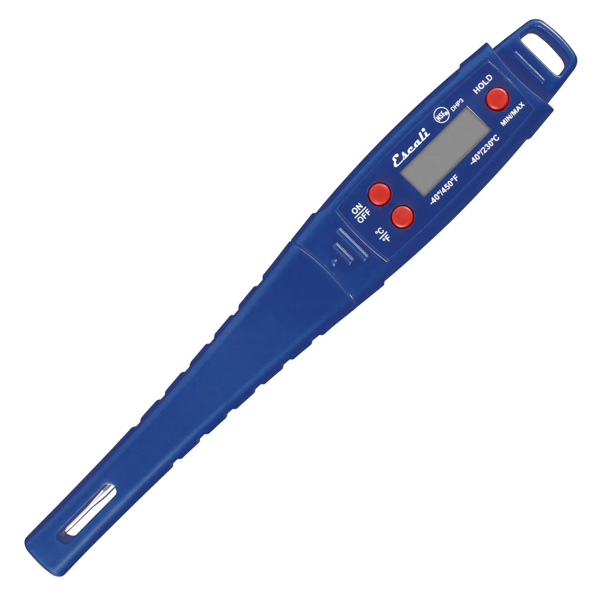 Blue digital thermometer on a white background