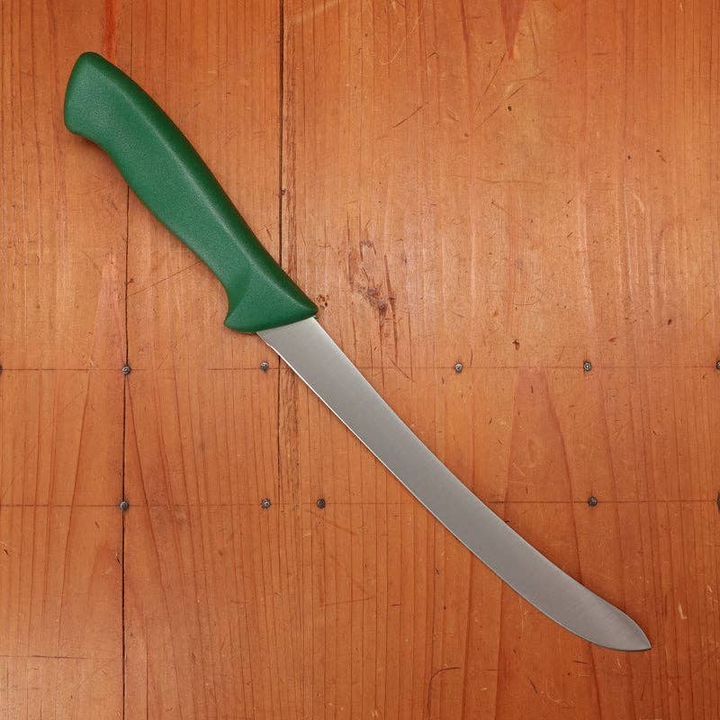 Friedr Herder, Don Carlos - Bullnose Curved Fillet Knife, semi flex, with a green plastic ergonomic handle