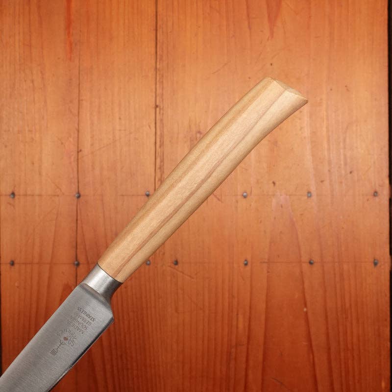 olive wood knife handle close-up