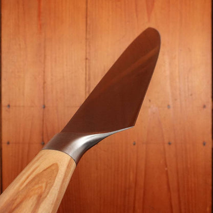 F. Herder stainless steel chef knife with olive wood handle, made in Germany.