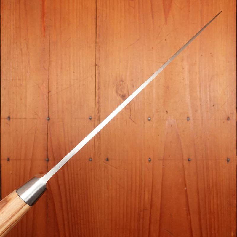F. Herder stainless steel chef knife with olive wood handle, made in Germany.
