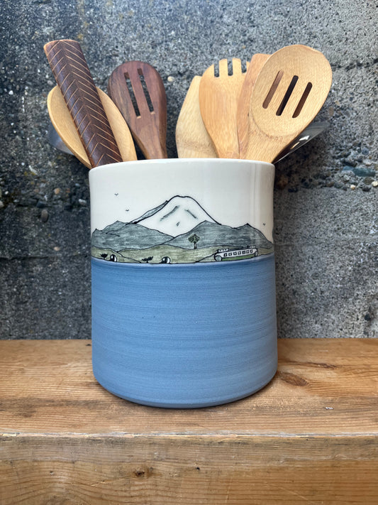 Downing Pottery Utensil Holder - Orca, Mountainscape, PNW