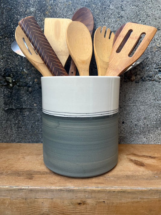Downing Pottery Utensil Holder - Color Block, Black & White
