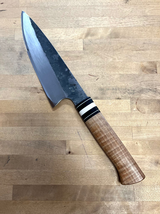 Showalter Smithing, Cascade Collection 7" Chef with Curly Maple Handle