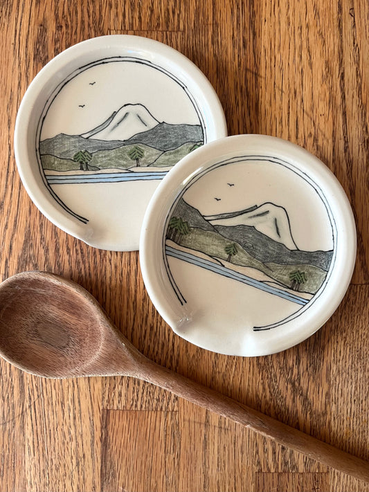 Downing Pottery Spoon Rest - Tahoma/Rainier, Mountainscape