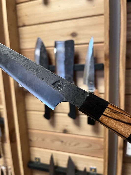 Showalter Smithing, Cascade Collection Coffee Etched 6" Petty Black with Richlite & Spalted Maple handle