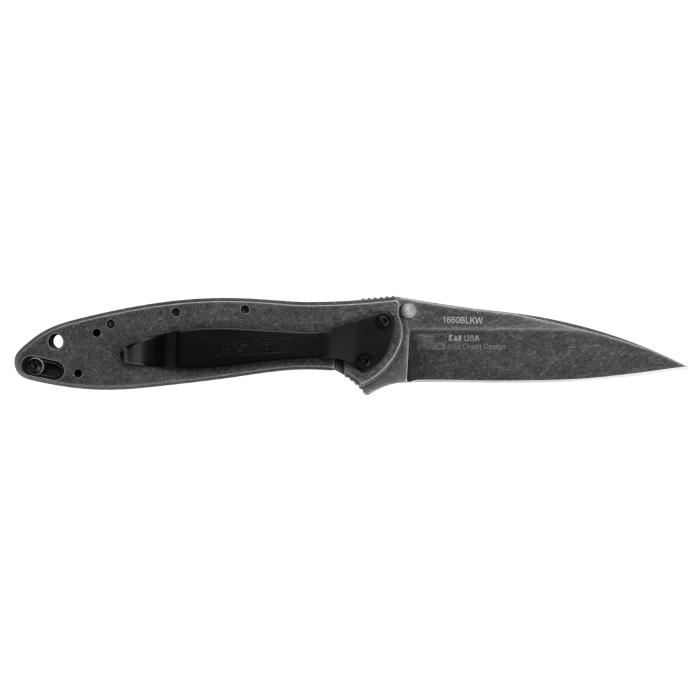 A folding pocket knife with a dark gray handle and a matching dark gray steel blade, shown against a plain white background. The blade features the text 'Kershaw'