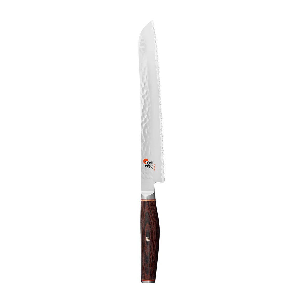 Miyabi Artisan Bread knife on white background.
