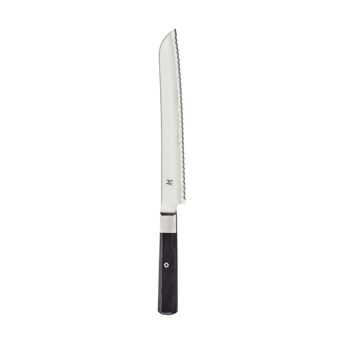 9" Miyabi bread knife on white background.