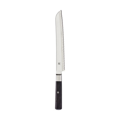 9" Miyabi bread knife on white background.