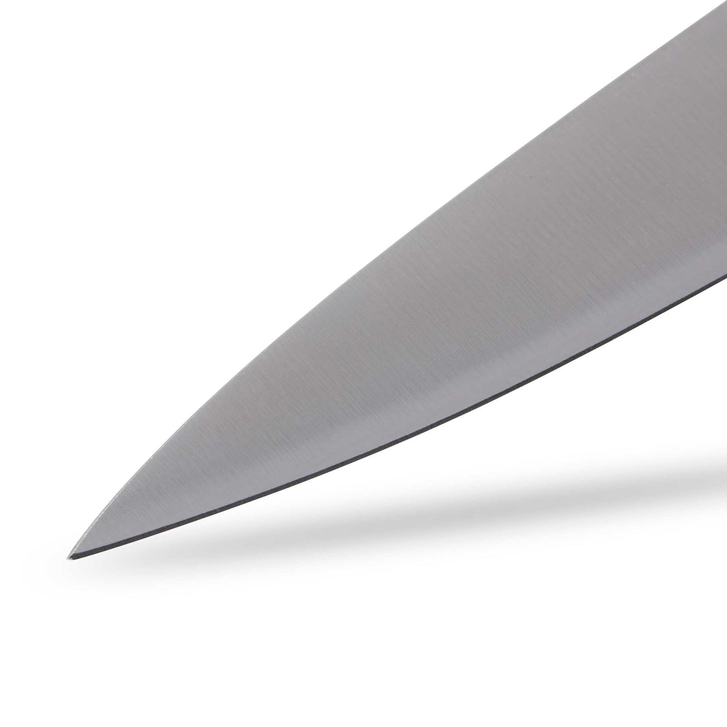 Close-up of a knife blade on a white background