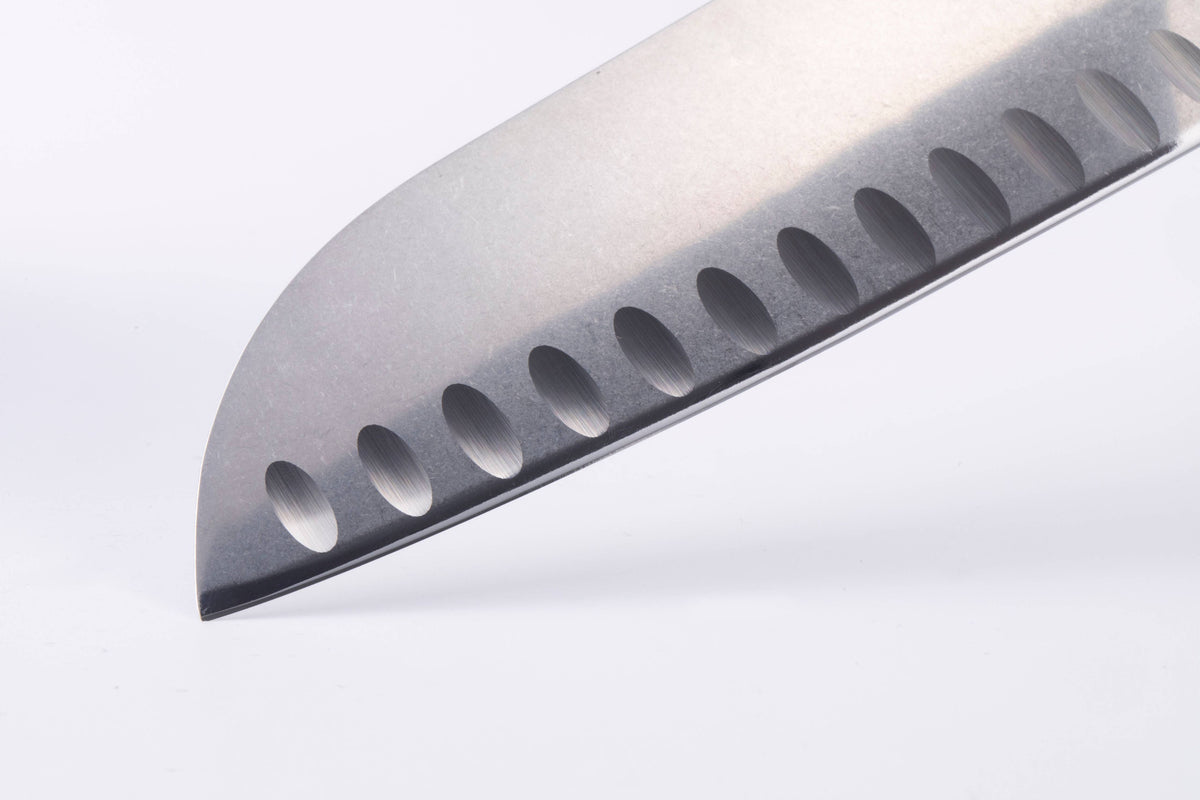 Close up of Custom Santoku edge