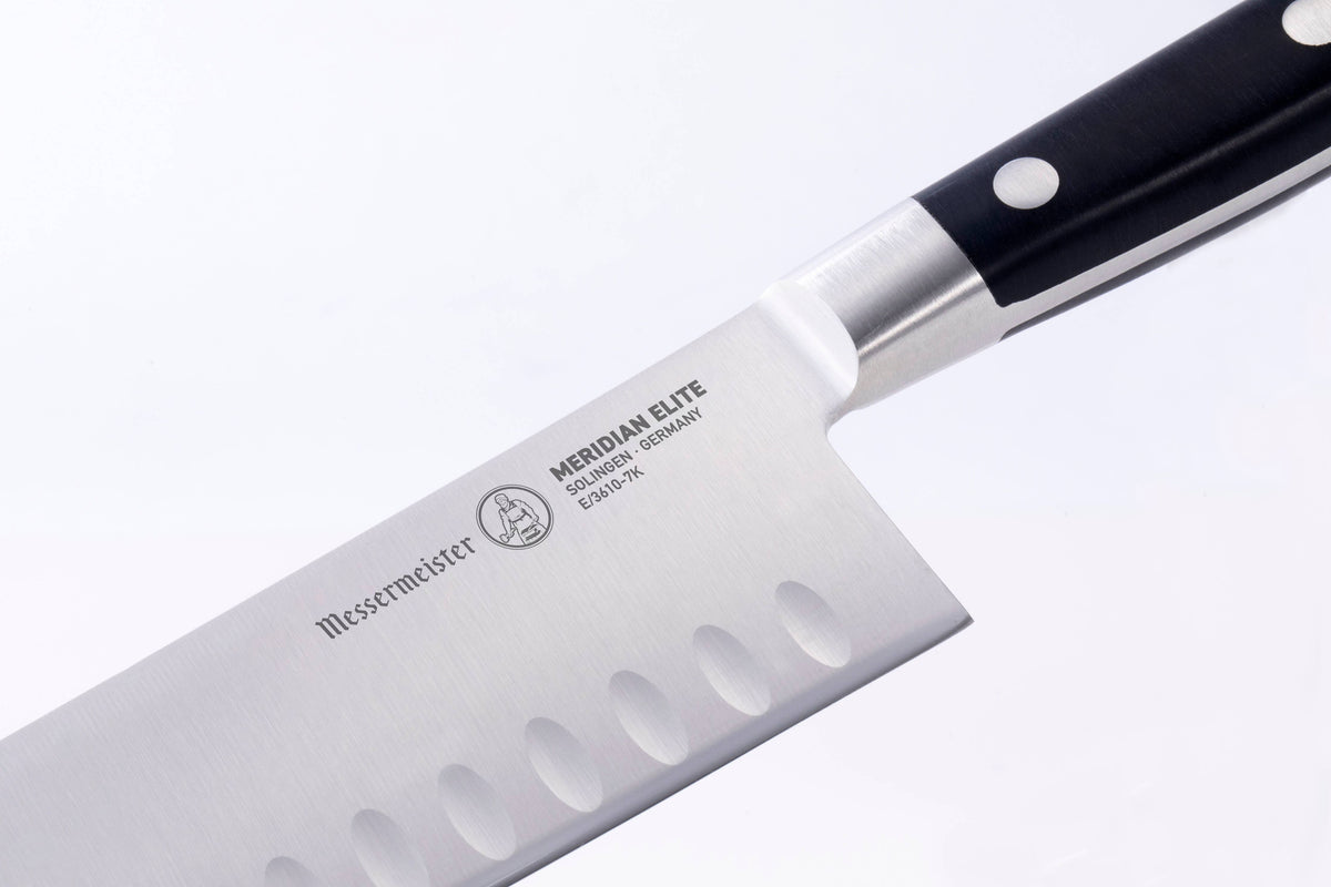 Close up of Messermeister mark on Santoku