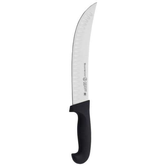 Scimitar knife with black handle on a white background