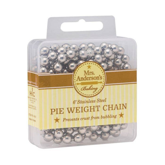 Packaging of Mrs. Anderson's Pie Weight Chain with stainless steel weights on a white background