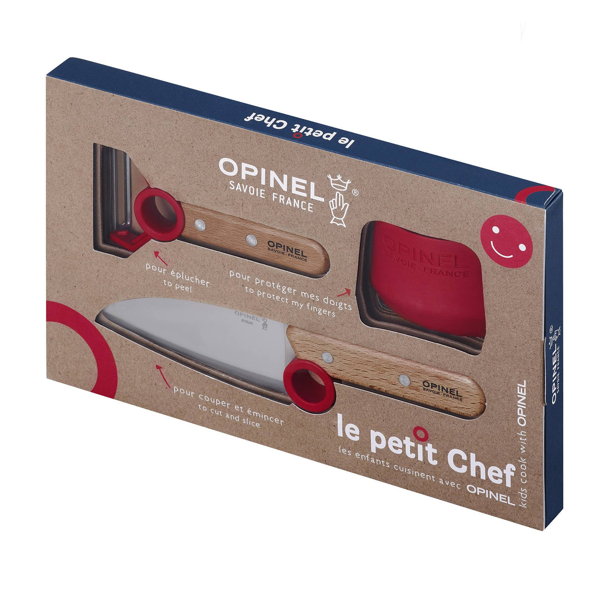 Red Opinel 3 piece le petit Chef in box on white background