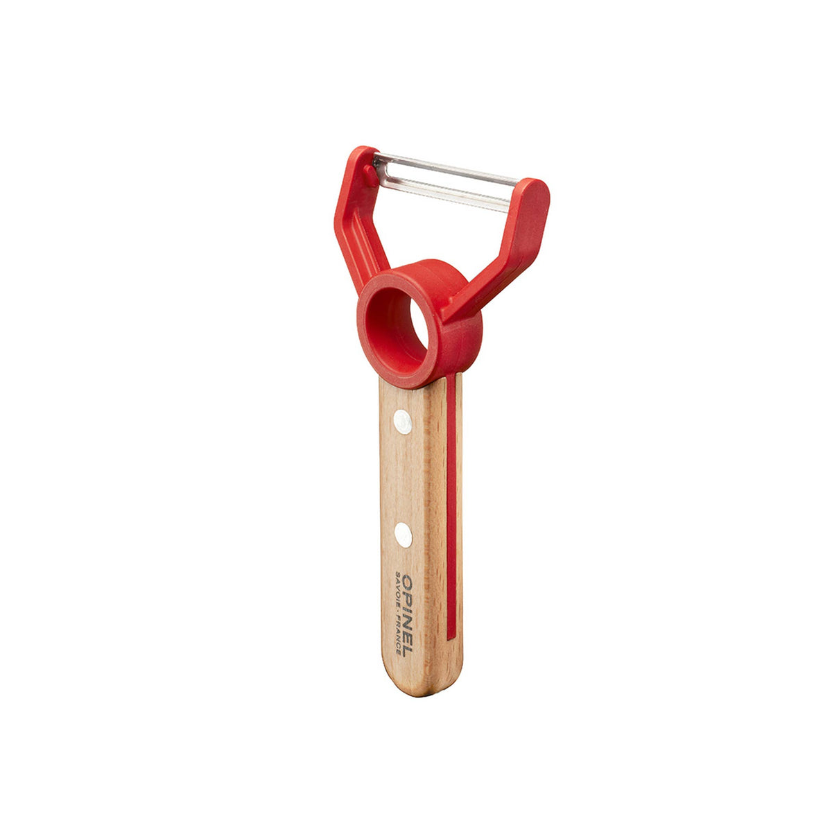 Red Opinel le petit Chef peeler on white background