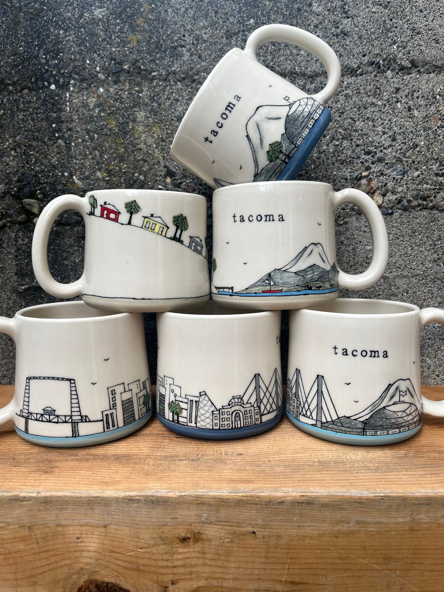 Downing Pottery Mug (with handle) - Skyline, Logo, Mountainscape