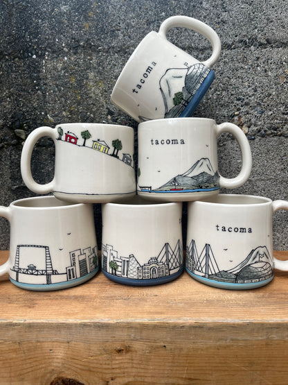 Downing Pottery Mug (with handle) - Skyline, Logo, Mountainscape