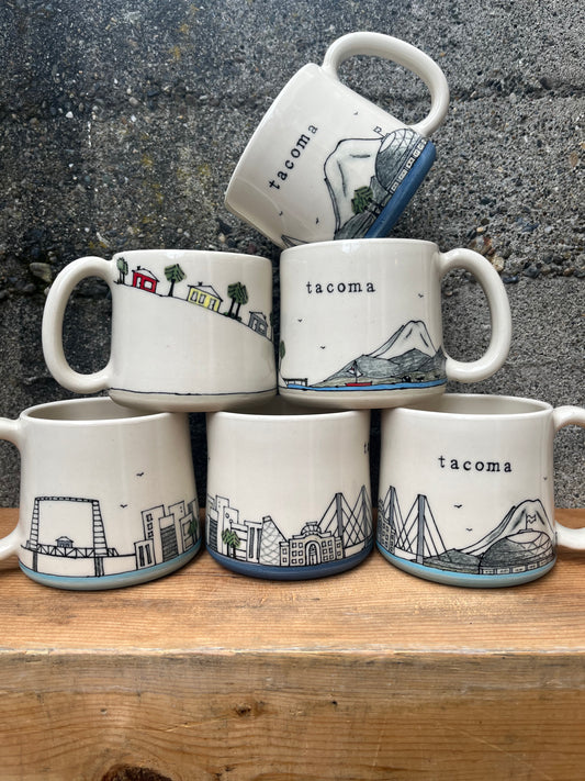 Downing Pottery Mug (with handle) - Skyline, Logo, Mountainscape