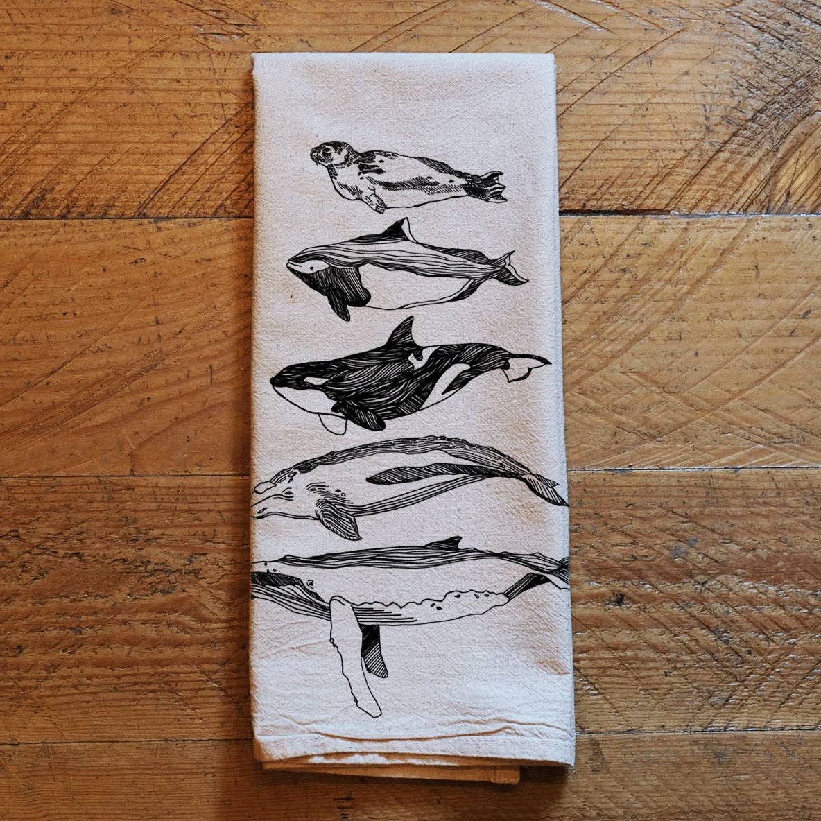 Printshop Northwest, Salish Sea Mammals - Natural Tea Towel