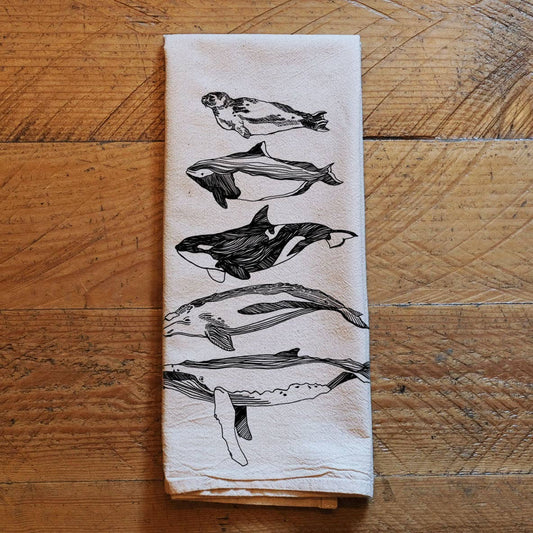 Printshop Northwest, Salish Sea Mammals - Natural Tea Towel