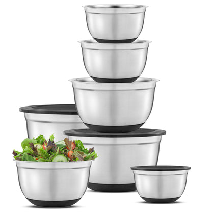 Joy Jolt, Stainless Steel Bowls with Black Lids - Set of 7