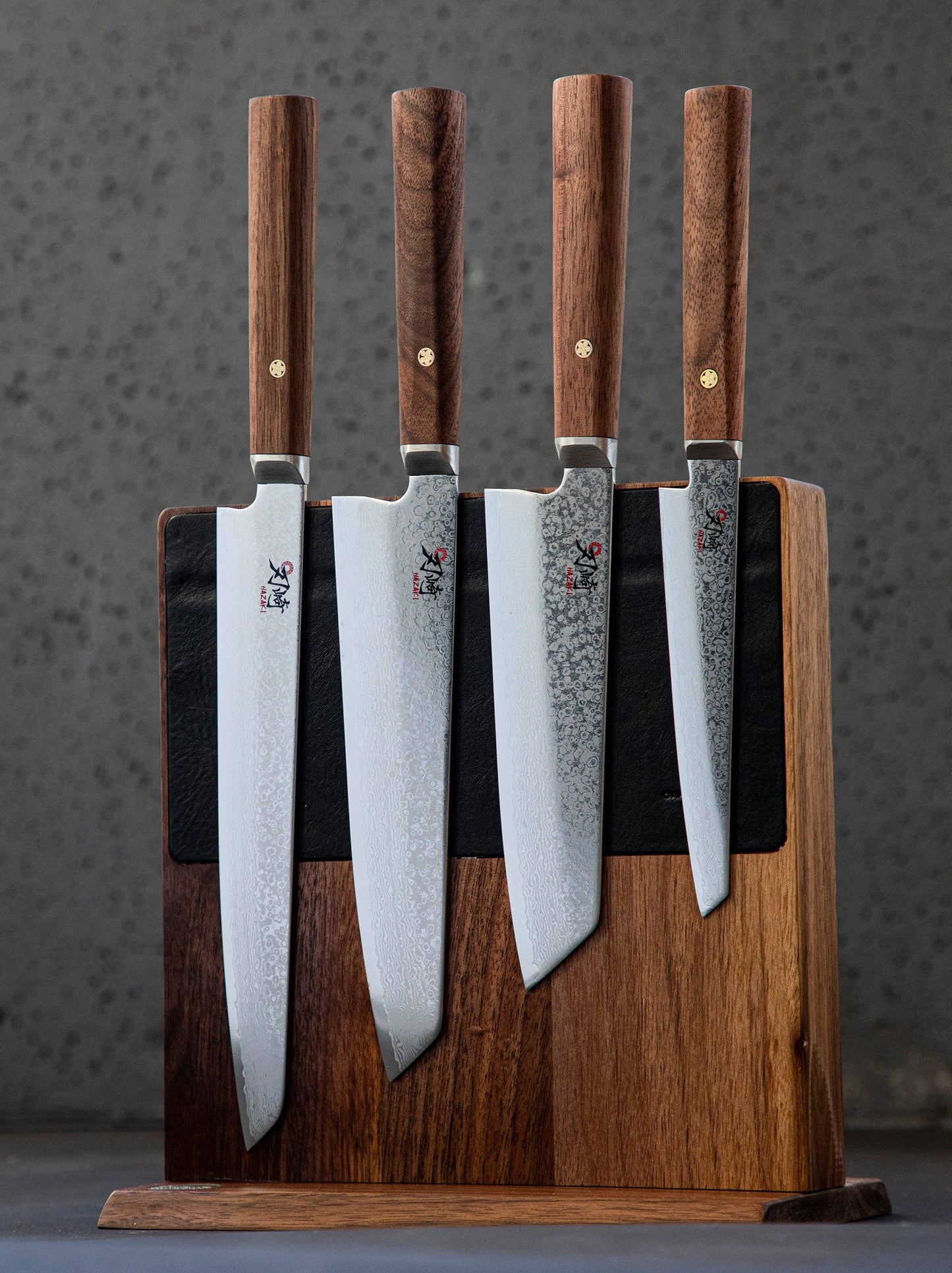 Hazaki, Walnut and Leather Magnetic Knife Block