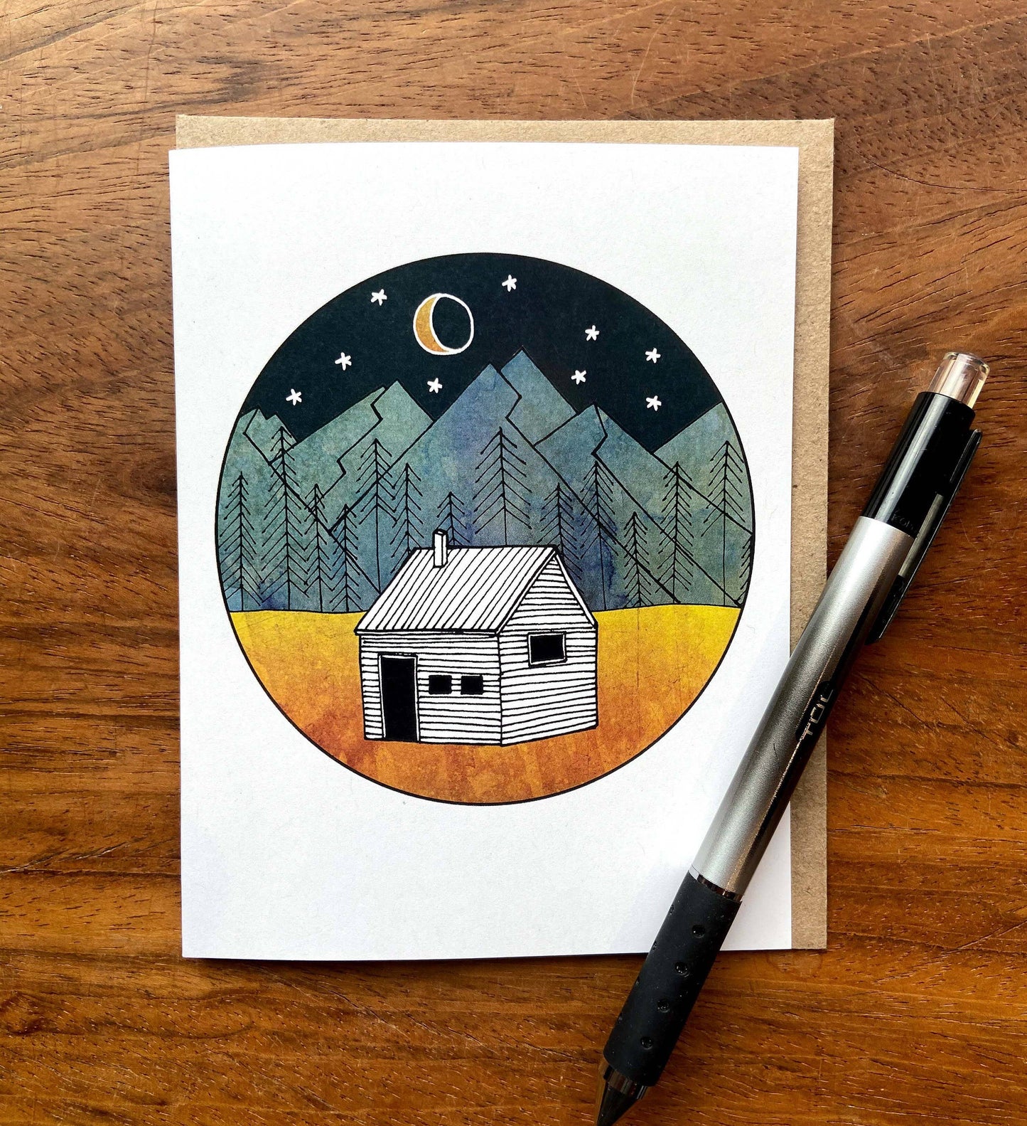 Red Umbrella, Little Cabin Greeting Card