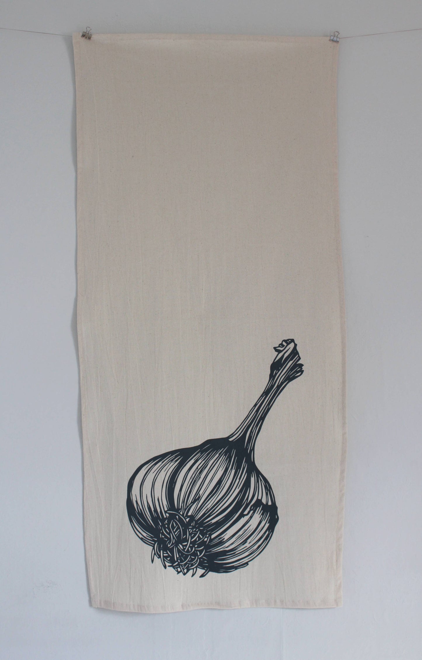 Garlic Tea Towel in Black