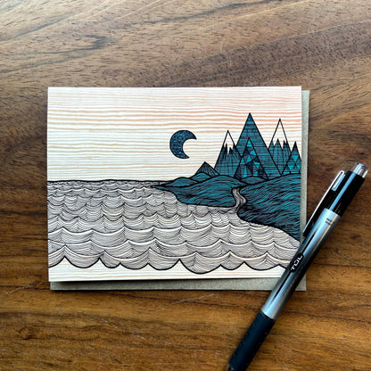 Red Umbrella, Mtns Meet the Sea Greeting Card