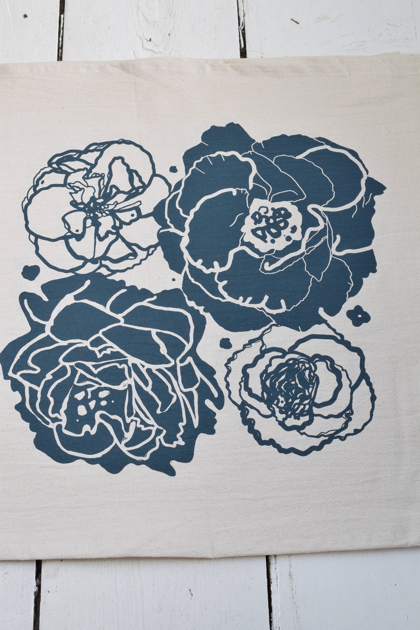Peony Blossom Tea Towel in Blue