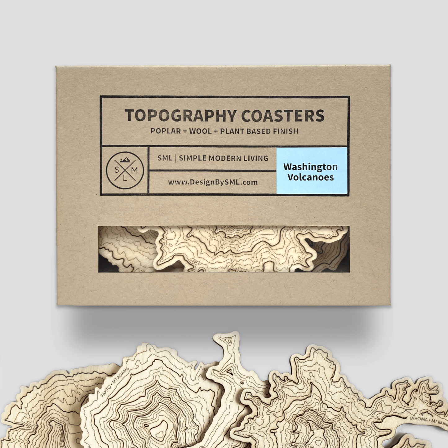 SML - Washington Volcanoes Topography Coasters, Set of 4