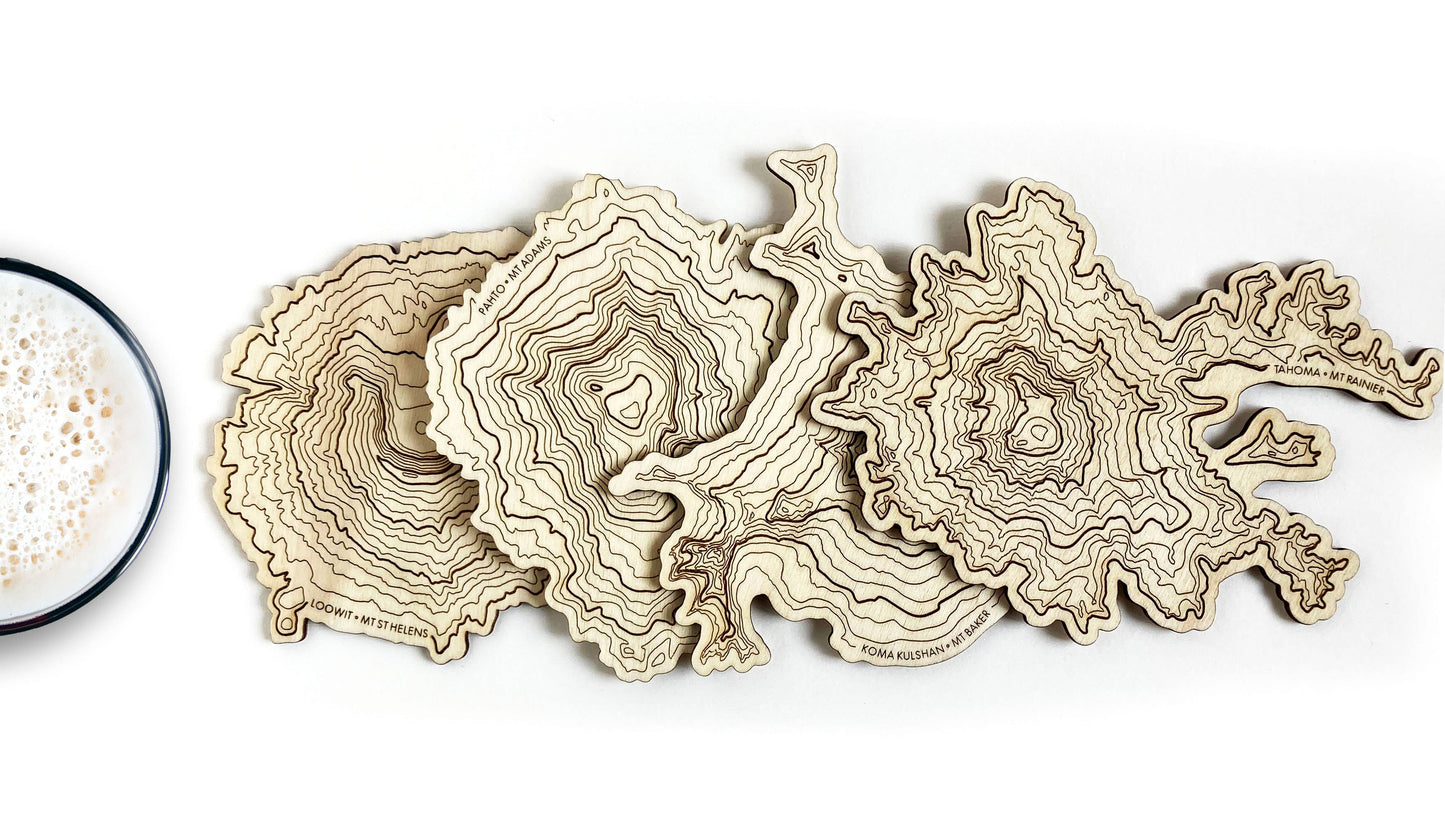 SML - Washington Volcanoes Topography Coasters, Set of 4