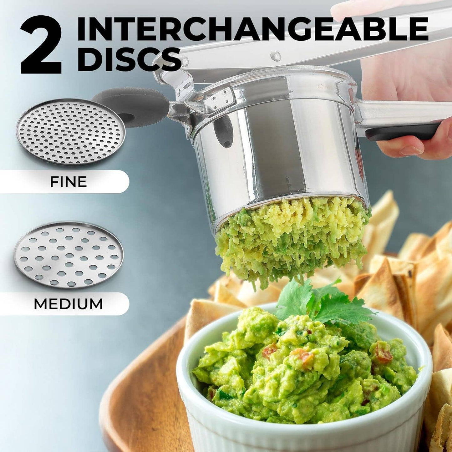 Zulay, 15oz Potato Ricer – Heavy-Duty Stainless Steel with 2 Discs