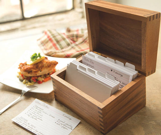 Ironwood, Acacia Recipe Box, 2 Compartment - 7"x 6"x 5.5"
