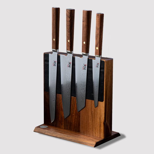 Hazaki, Walnut and Leather Magnetic Knife Block