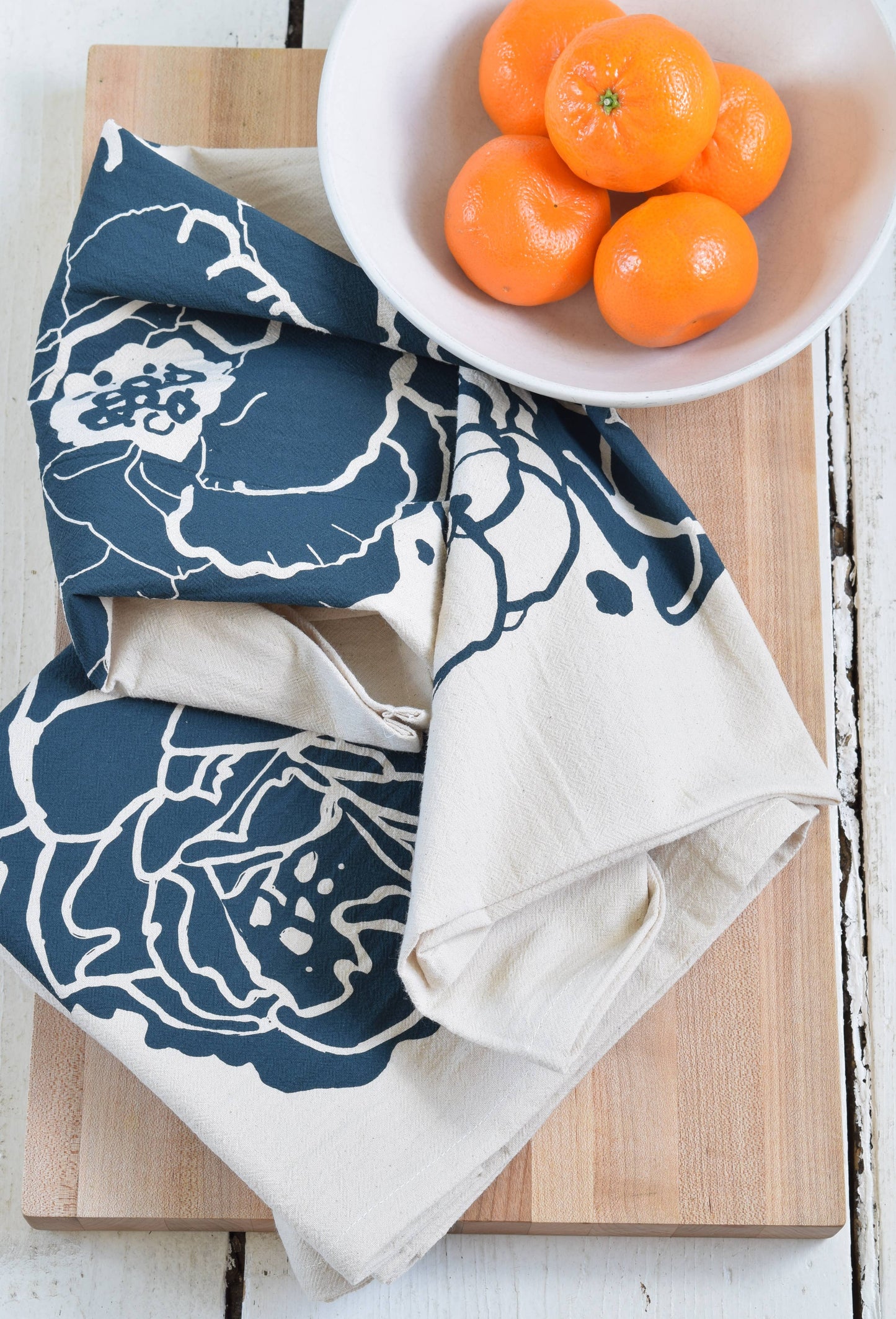Peony Blossom Tea Towel in Blue