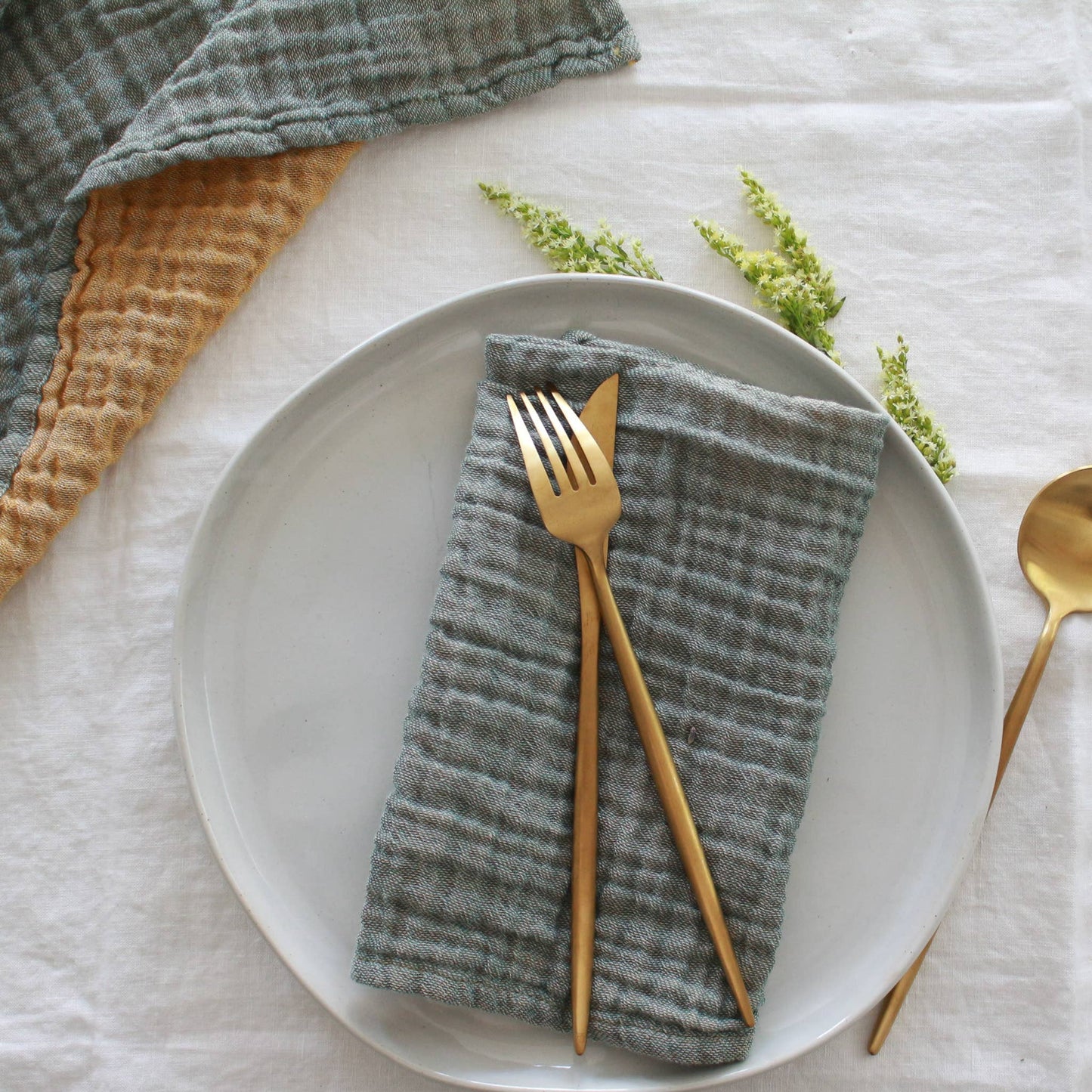 Forest Mustard Napkin, Set of 4 / Cotton Two Layers Muslin