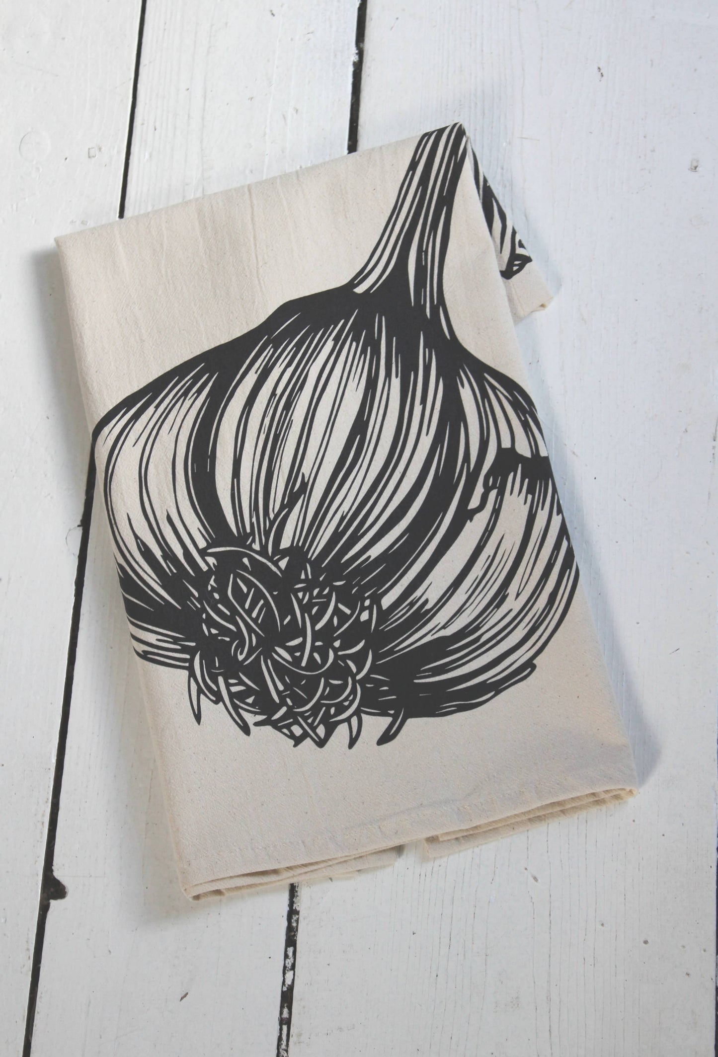 Garlic Tea Towel in Black