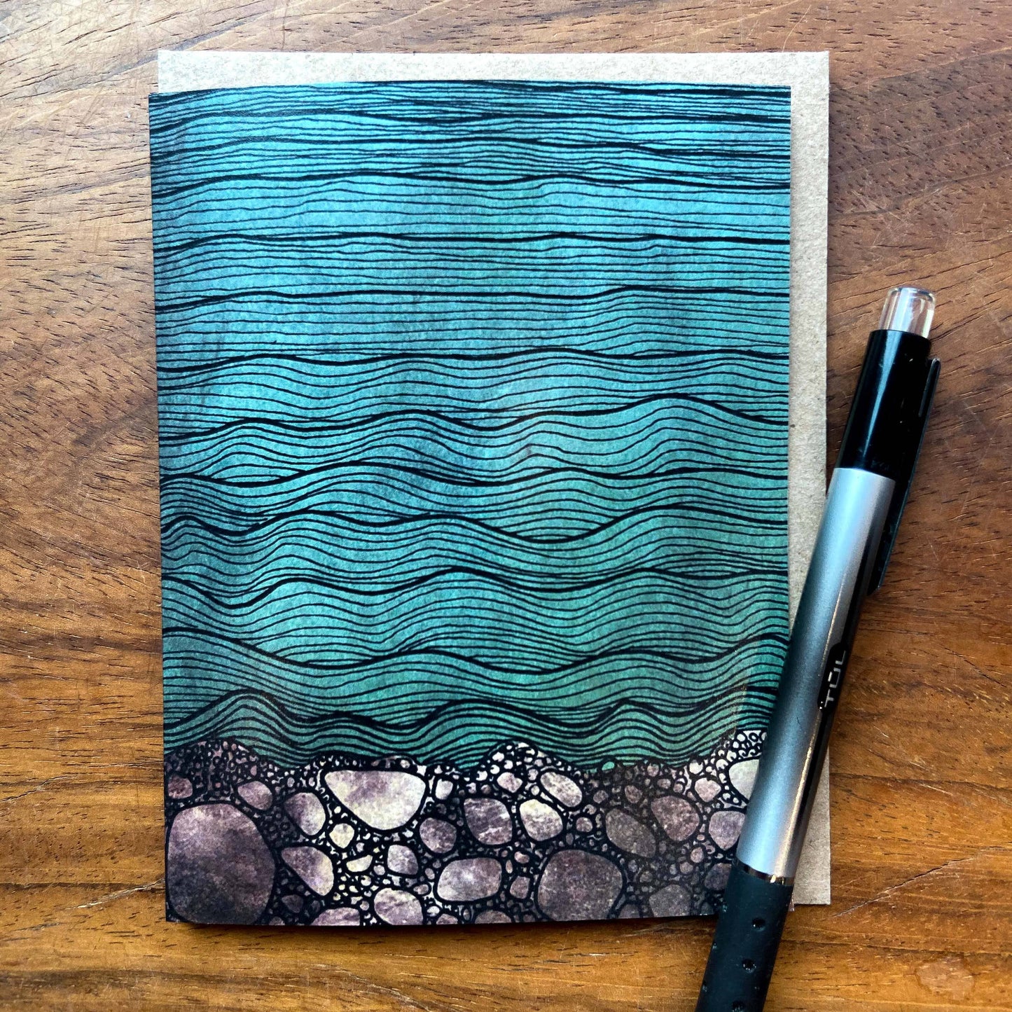 Red Umbrella, River Bed Greeting Card