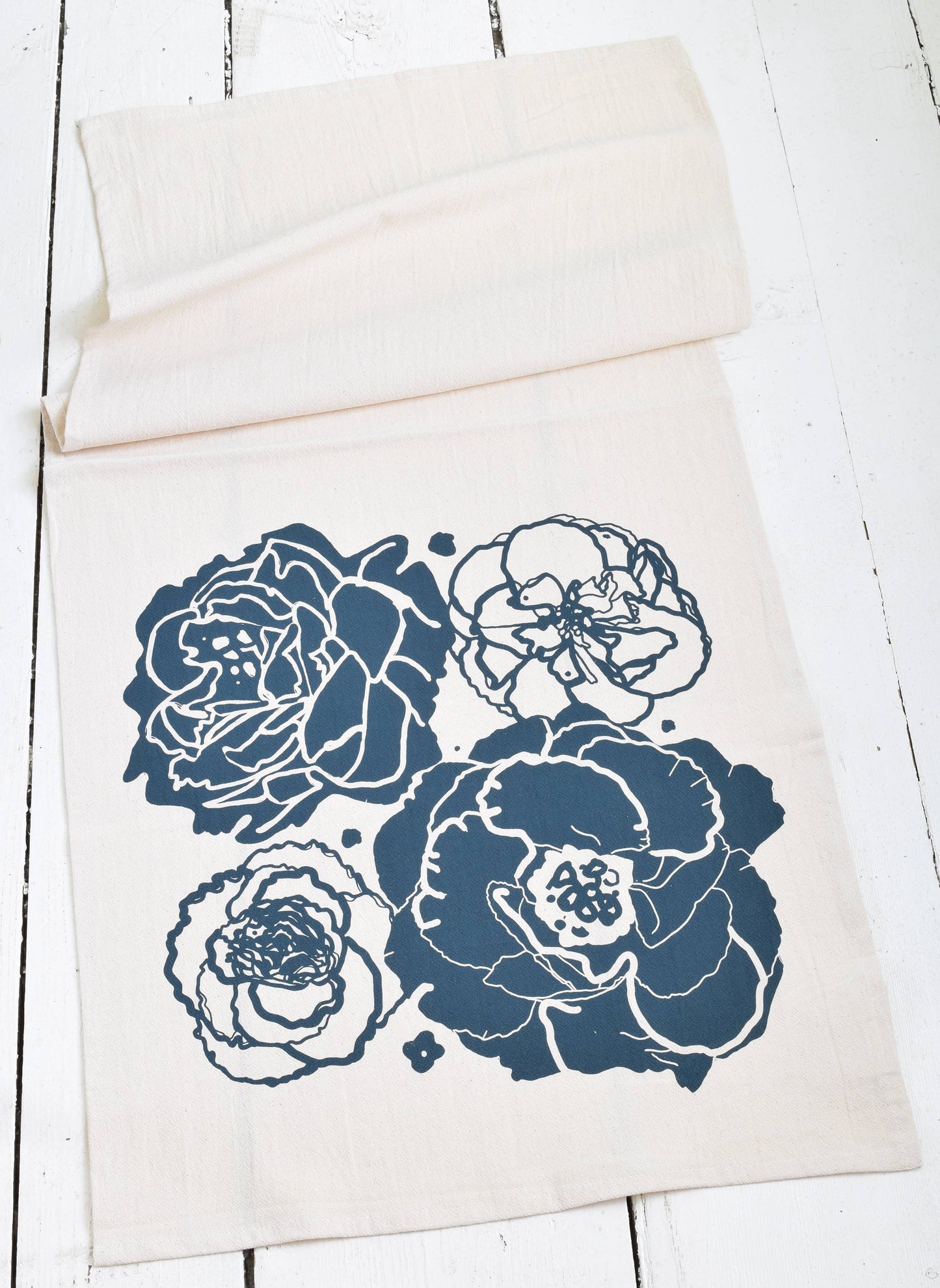 Peony Blossom Tea Towel in Blue