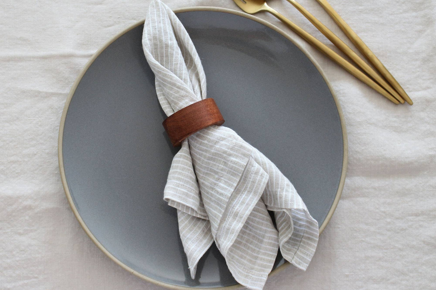 Natural Striped Linen Napkins, Set of 4